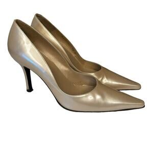 Stuart Weitzman Nouveau Patent Leather Champagne Heels Pumps Size 7.5 M